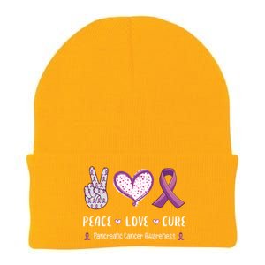 Peace Love Cure Pancreatic Cancer Awareness Gift Knit Cap Winter Beanie