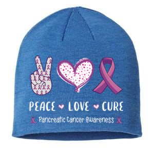 Peace Love Cure Pancreatic Cancer Awareness Gift Sustainable Beanie