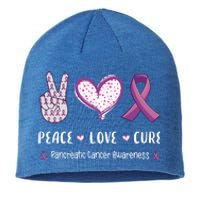 Peace Love Cure Pancreatic Cancer Awareness Gift Sustainable Beanie