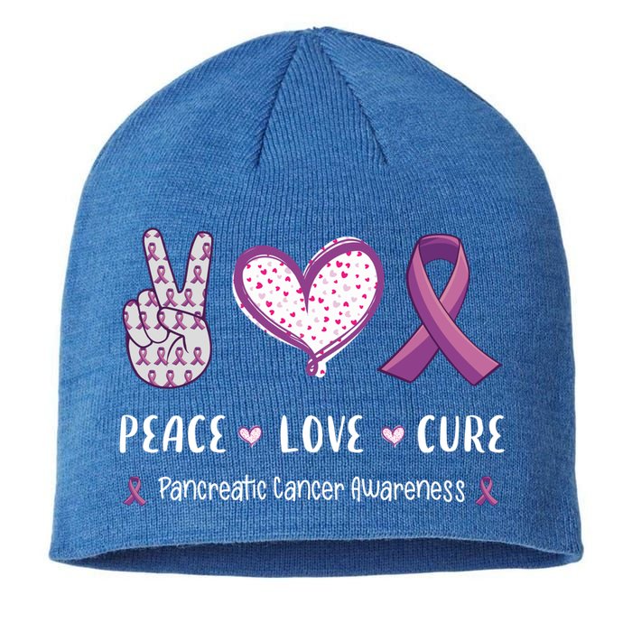 Peace Love Cure Pancreatic Cancer Awareness Gift Sustainable Beanie