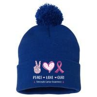 Peace Love Cure Pancreatic Cancer Awareness Gift Pom Pom 12in Knit Beanie