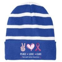 Peace Love Cure Pancreatic Cancer Awareness Gift Striped Beanie with Solid Band