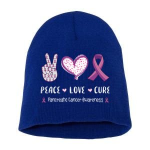 Peace Love Cure Pancreatic Cancer Awareness Gift Short Acrylic Beanie