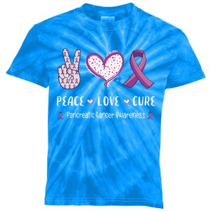 Peace Love Cure Pancreatic Cancer Awareness Gift Kids Tie-Dye T-Shirt