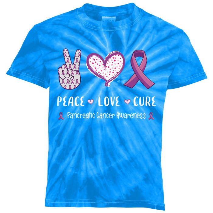 Peace Love Cure Pancreatic Cancer Awareness Gift Kids Tie-Dye T-Shirt