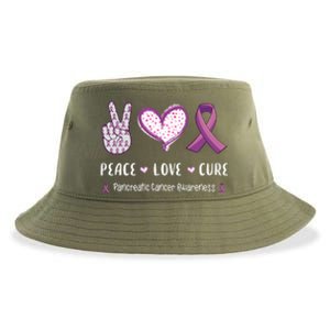 Peace Love Cure Pancreatic Cancer Awareness Gift Sustainable Bucket Hat