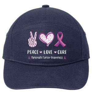 Peace Love Cure Pancreatic Cancer Awareness Gift 7-Panel Snapback Hat