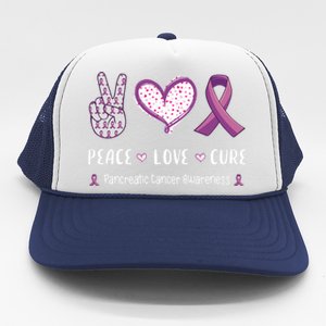 Peace Love Cure Pancreatic Cancer Awareness Gift Trucker Hat