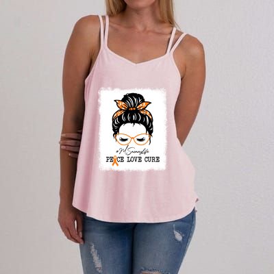 Peace Love Cure Mommy Messy Bun Multiple Sclerosis Gift Women's Strappy Tank