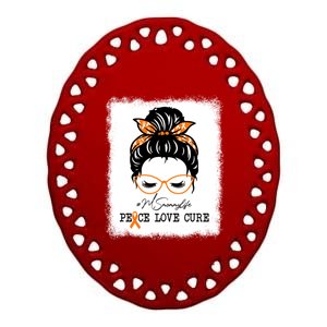 Peace Love Cure Mommy Messy Bun Multiple Sclerosis Gift Ceramic Oval Ornament