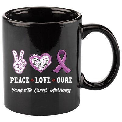 Peace Love Cure Pancreatic Cancer Awareness Gift 11oz C Handle Ceramic Mug