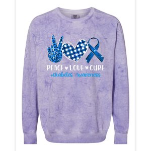 Peace Love Cure Grey Blue Ribbon Diabetes Awareness Colorblast Crewneck Sweatshirt