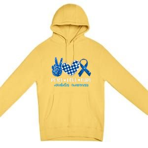 Peace Love Cure Grey Blue Ribbon Diabetes Awareness Premium Pullover Hoodie