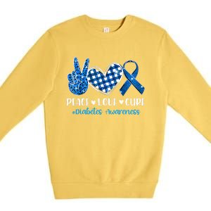 Peace Love Cure Grey Blue Ribbon Diabetes Awareness Premium Crewneck Sweatshirt