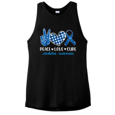 Peace Love Cure Grey Blue Ribbon Diabetes Awareness Ladies PosiCharge Tri-Blend Wicking Tank