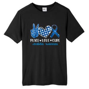 Peace Love Cure Grey Blue Ribbon Diabetes Awareness Tall Fusion ChromaSoft Performance T-Shirt