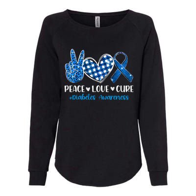 Peace Love Cure Grey Blue Ribbon Diabetes Awareness Womens California Wash Sweatshirt