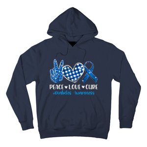 Peace Love Cure Grey Blue Ribbon Diabetes Awareness Hoodie