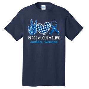 Peace Love Cure Grey Blue Ribbon Diabetes Awareness Tall T-Shirt