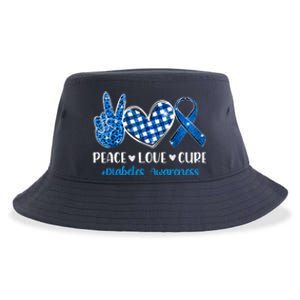 Peace Love Cure Grey Blue Ribbon Diabetes Awareness Sustainable Bucket Hat