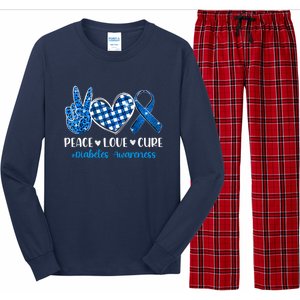 Peace Love Cure Grey Blue Ribbon Diabetes Awareness Long Sleeve Pajama Set