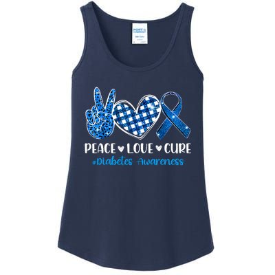 Peace Love Cure Grey Blue Ribbon Diabetes Awareness Ladies Essential Tank