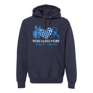 Peace Love Cure Grey Blue Ribbon Diabetes Awareness Premium Hoodie