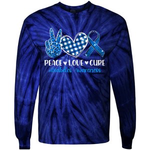 Peace Love Cure Grey Blue Ribbon Diabetes Awareness Tie-Dye Long Sleeve Shirt