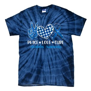 Peace Love Cure Grey Blue Ribbon Diabetes Awareness Tie-Dye T-Shirt