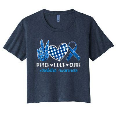 Peace Love Cure Grey Blue Ribbon Diabetes Awareness Women's Crop Top Tee