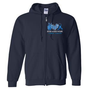 Peace Love Cure Grey Blue Ribbon Diabetes Awareness Full Zip Hoodie