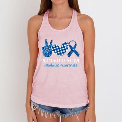 Peace Love Cure Grey Blue Ribbon Diabetes Awareness Women's Knotted Racerback Tank