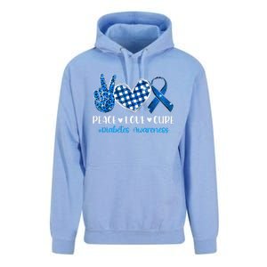 Peace Love Cure Grey Blue Ribbon Diabetes Awareness Unisex Surf Hoodie