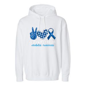 Peace Love Cure Grey Blue Ribbon Diabetes Awareness Garment-Dyed Fleece Hoodie