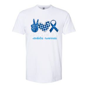 Peace Love Cure Grey Blue Ribbon Diabetes Awareness Softstyle CVC T-Shirt