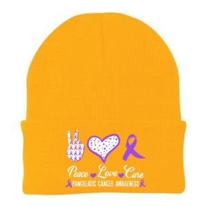 Peace Love Cure Pancreatic Cancer Awareness Pink Ribbon Cool Gift Knit Cap Winter Beanie