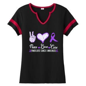 Peace Love Cure Pancreatic Cancer Awareness Pink Ribbon Cool Gift Ladies Halftime Notch Neck Tee