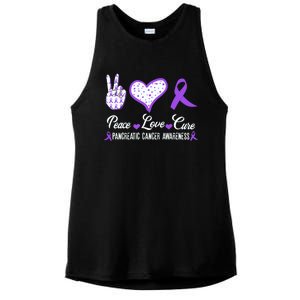 Peace Love Cure Pancreatic Cancer Awareness Pink Ribbon Cool Gift Ladies PosiCharge Tri-Blend Wicking Tank