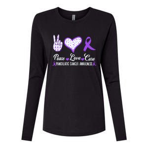 Peace Love Cure Pancreatic Cancer Awareness Pink Ribbon Cool Gift Womens Cotton Relaxed Long Sleeve T-Shirt