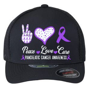 Peace Love Cure Pancreatic Cancer Awareness Pink Ribbon Cool Gift Flexfit Unipanel Trucker Cap