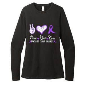 Peace Love Cure Pancreatic Cancer Awareness Pink Ribbon Cool Gift Womens CVC Long Sleeve Shirt