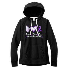 Peace Love Cure Pancreatic Cancer Awareness Pink Ribbon Cool Gift Women's Fleece Hoodie