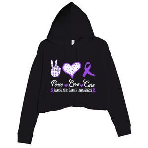 Peace Love Cure Pancreatic Cancer Awareness Pink Ribbon Cool Gift Crop Fleece Hoodie