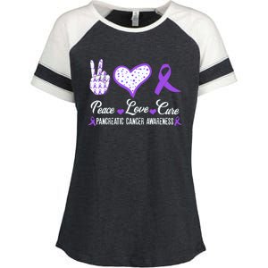 Peace Love Cure Pancreatic Cancer Awareness Pink Ribbon Cool Gift Enza Ladies Jersey Colorblock Tee