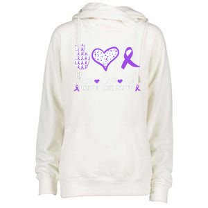 Peace Love Cure Pancreatic Cancer Awareness Pink Ribbon Cool Gift Womens Funnel Neck Pullover Hood