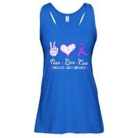 Peace Love Cure Pancreatic Cancer Awareness Pink Ribbon Cool Gift Ladies Essential Flowy Tank