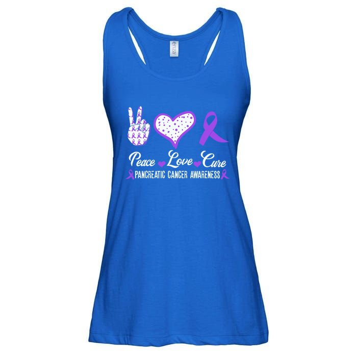 Peace Love Cure Pancreatic Cancer Awareness Pink Ribbon Cool Gift Ladies Essential Flowy Tank