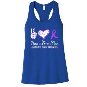 Peace Love Cure Pancreatic Cancer Awareness Pink Ribbon Cool Gift Women's Racerback Tank