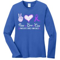 Peace Love Cure Pancreatic Cancer Awareness Pink Ribbon Cool Gift Ladies Long Sleeve Shirt