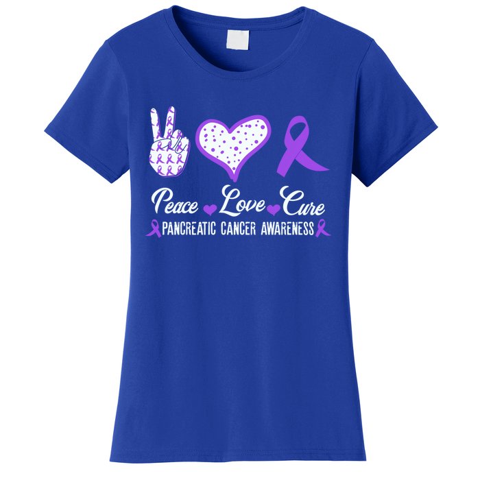 Peace Love Cure Pancreatic Cancer Awareness Pink Ribbon Cool Gift Women's T-Shirt